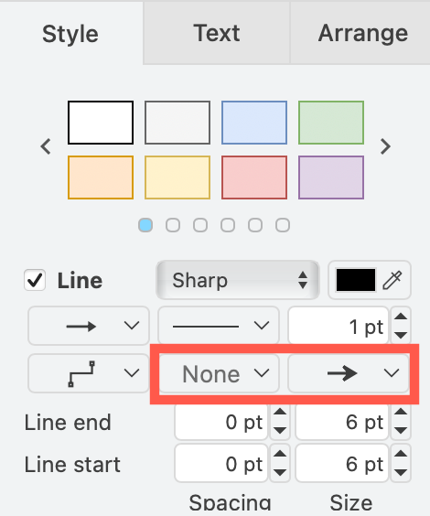 Select an arrow or another connector end style at both the target and source shape in draw.io