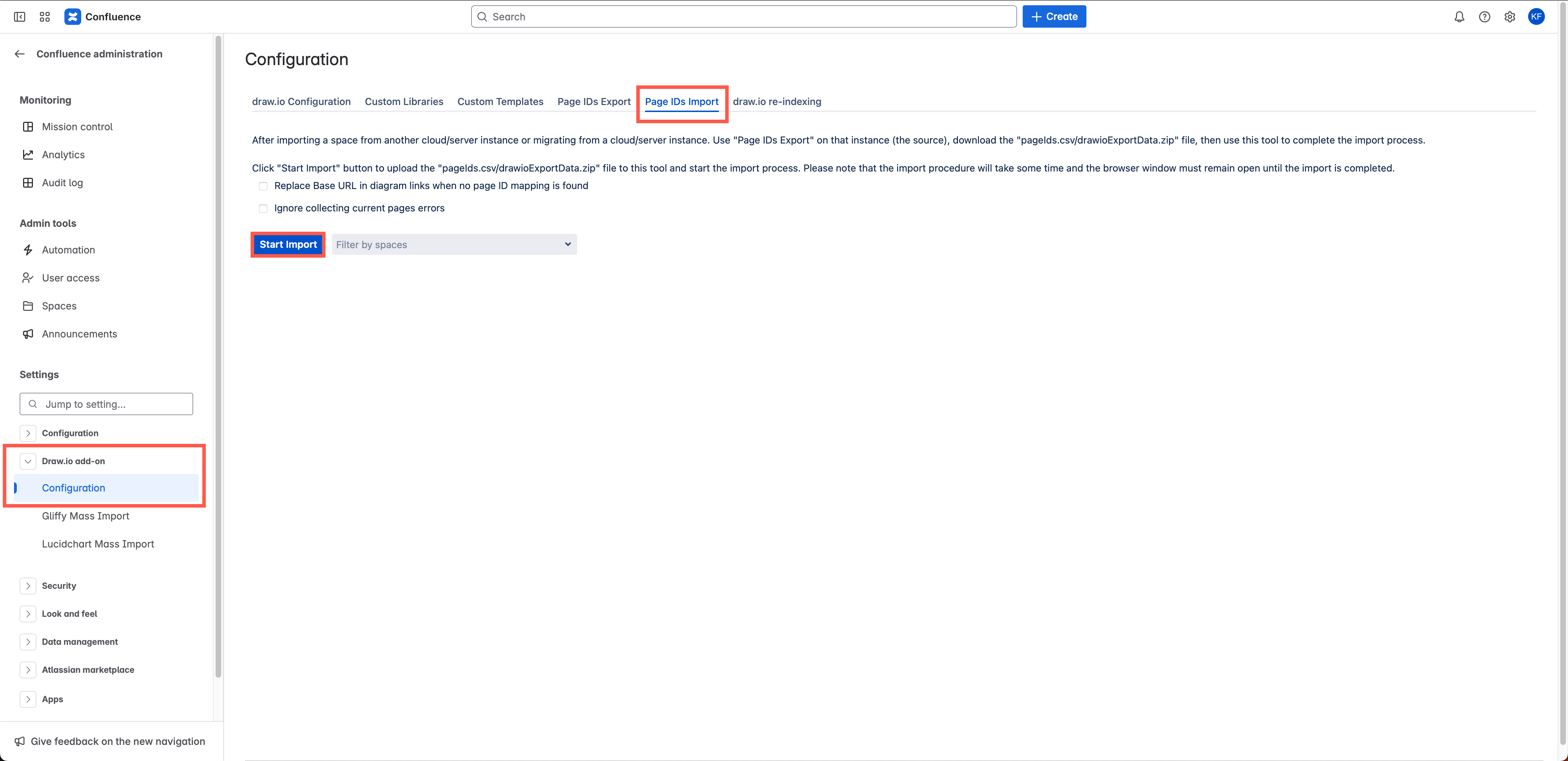 Import draw.io diagram data from another Confluence Cloud instance