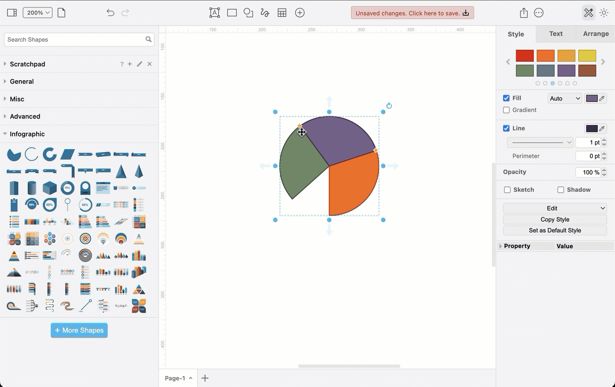 Draw a pie chart with shapes from the Infographic shape library