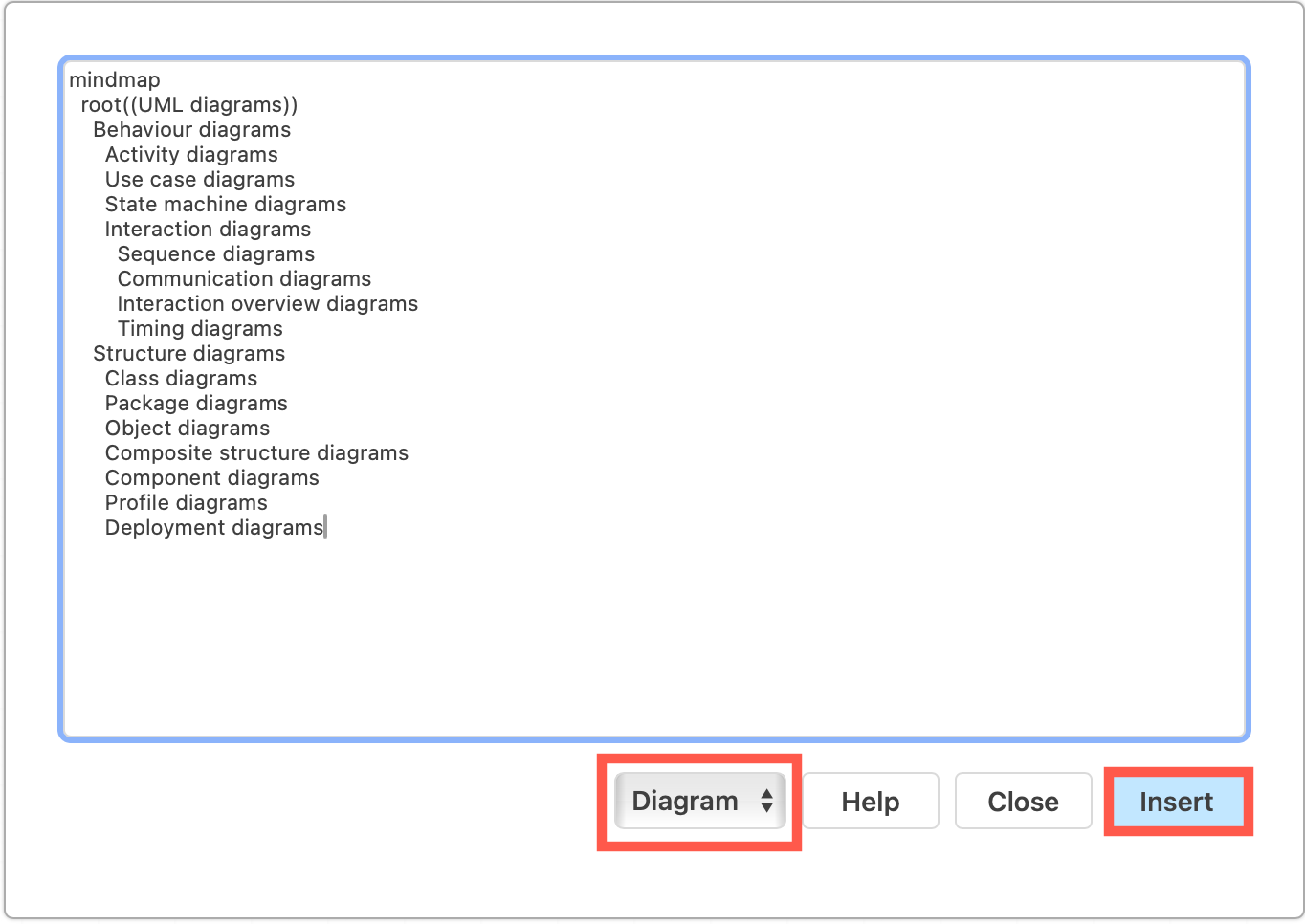 Generate a mindmap from text in draw.io by inserting Mermaid text via Arrange > Insert > Advanced > Mermaid