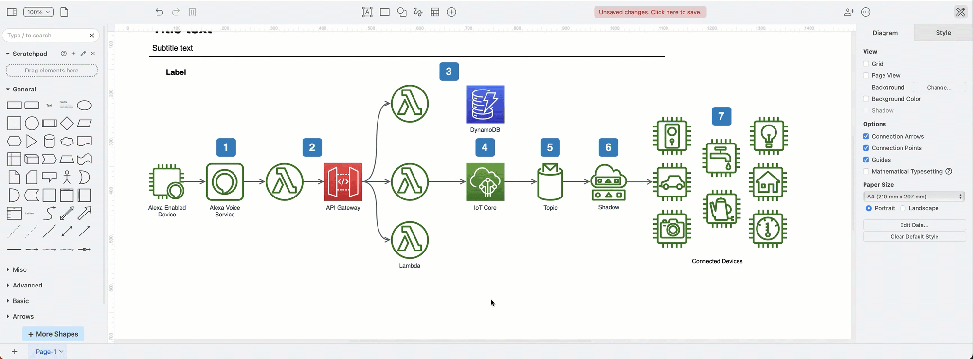 Search for text in labels, tags, tooltips, shape properties via the draw.io search omnibox