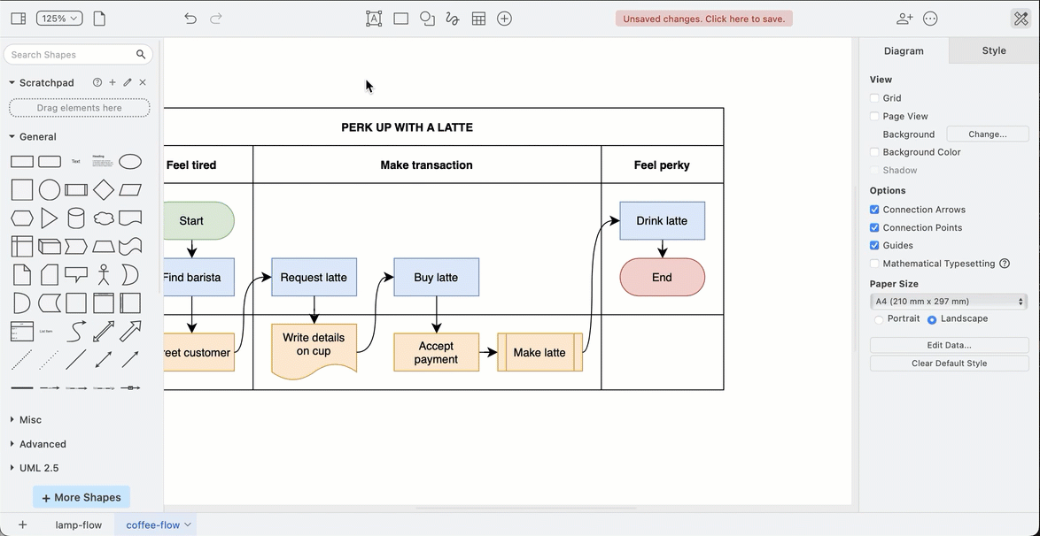 Draw a freehand shape in your diagram via the toolbar in simple mode in draw.io