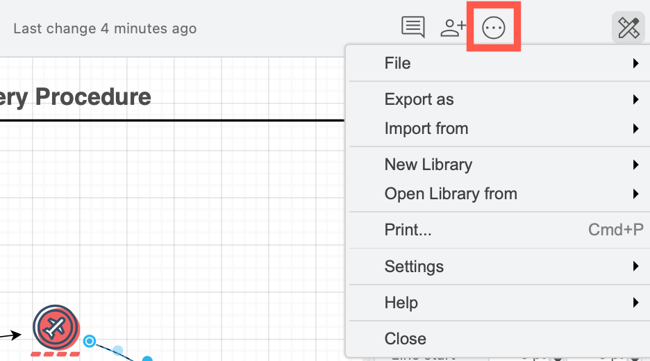 Click on the ... to open the menu in draw.io in simple mode