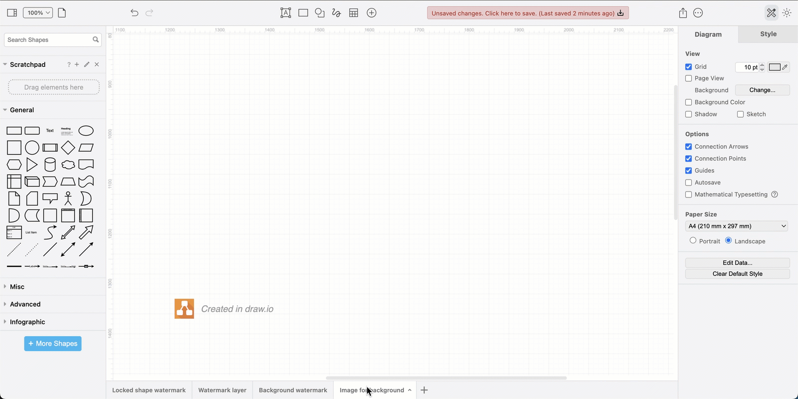 Open the background image settings and select the diagram page you want to use as the background
